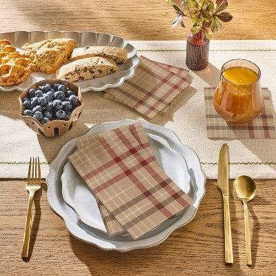  16ct Fall Plaid Paper Guest Towels Burgundy/Brown - Hearth & Hand™ With Magnolia