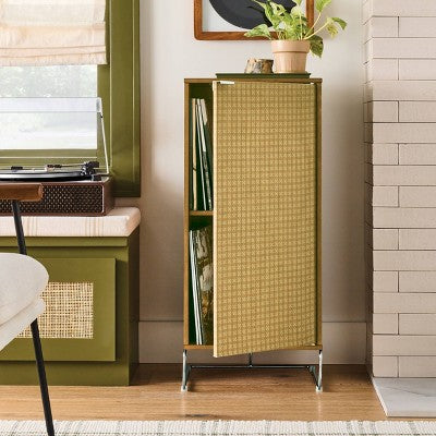  Wood And Fabric Vinyl Decorative Storage Cabinet - Hearth & Hand™ With Magnolia