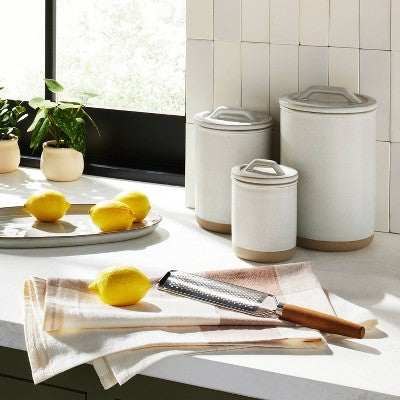  3pc Modern Rim Stoneware Canister Set Cream/Clay - Hearth & Hand™ With Magnolia