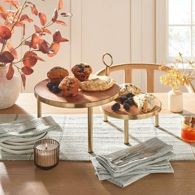  Tiered Wood & Metal Nested Round Serving Stand Brass/Brown - Hearth & Hand™ With Magnolia