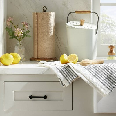  Mini Stripe Flour Sack Kitchen Towel Dark Gray/Cream - Hearth & Hand™ With Magnolia: Machine Washable, Cotton Weave