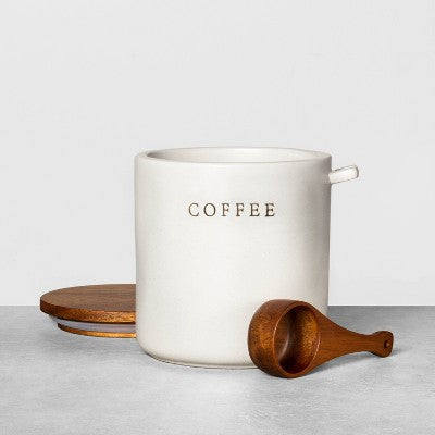  37oz Stoneware Coffee Canister With Wood Lid & Scoop Cream/Brown - Hearth & Hand™ With Magnolia