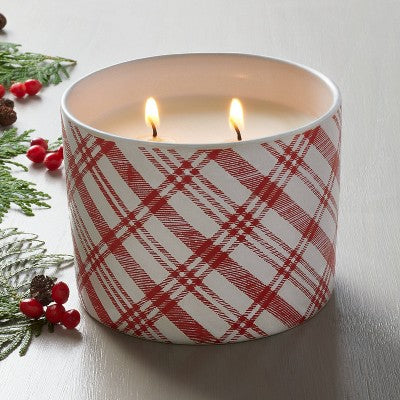 Plaid Ceramic Balsam & Berry Jar Christmas Candle Red 11oz - Hearth & Hand™ With Magnolia