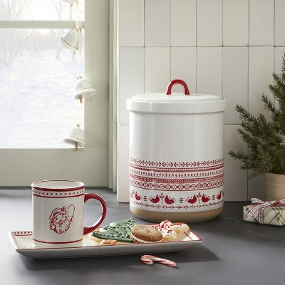  115oz Nordic Christmas Fair Isle Stoneware Cookie Jar Cream/Red - Hearth & Hand™ With Magnolia