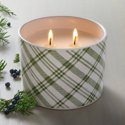  Plaid Ceramic Cypress & Pine Jar Christmas Candle Light Green 11oz - Hearth & Hand™ With Magnolia