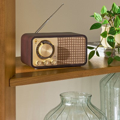  Small Wood Finish With Brass Retro Radio - Hearth & Hand™ With Magnolia