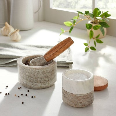  3pc Marble Stacking Salt & Pepper Cellar White/Warm Gray - Hearth & Hand™ With Magnolia