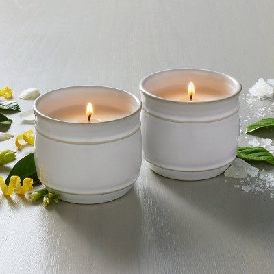  2pk Barrel Ceramic Candle Gift Set - Salt/Canvas 4oz - Hearth & Hand™ With Magnolia
