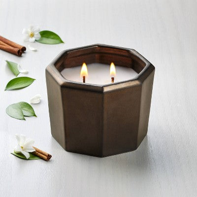  Octagonal Ceramic Harvest Spice Fall Jar Candle Metallic Bronze - Hearth & Hand™ With Magnolia