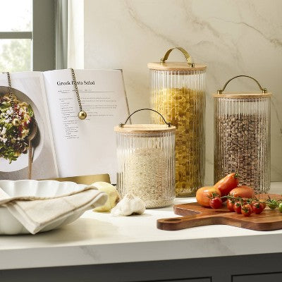  Fluted Glass Storage Canister With Wood Lid - Hearth & Hand™ With Magnolia