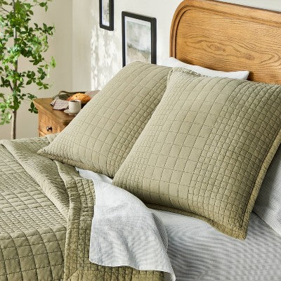  26"x26" Quilt Euro Square Throw Pillow Green - Hearth & Hand™ With Magnolia