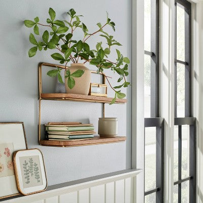  16" Wood & Brass Double Wall Shelf - Hearth & Hand™ With Magnolia