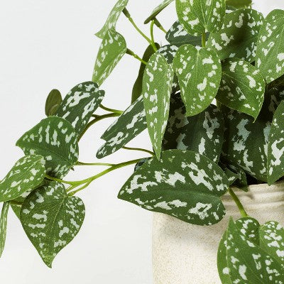  10" Faux Satin Variegated Pothos Plant - Hearth & Hand™ With Magnolia: Indoor Decorative Artificial Foliage In Off-White Pot