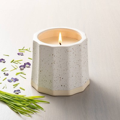  Wide Fluted Speckled Ceramic Pampas Jar Candle Tonal Cream 11oz - Hearth & Hand™ With Magnolia