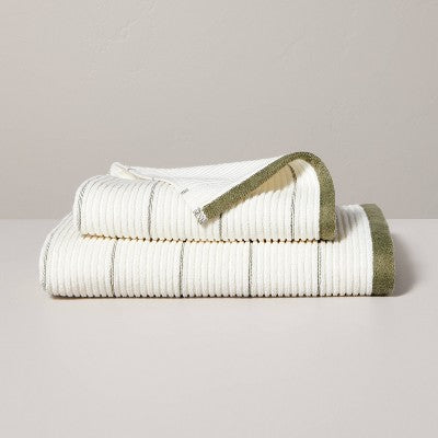  Ribbed Terry Bath Towels Cream/Green - Hearth & Hand™ With Magnolia